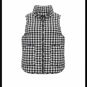 Bajee Black and White Gingham Checkered Puffer Vest 100% Cotton Women’s Large